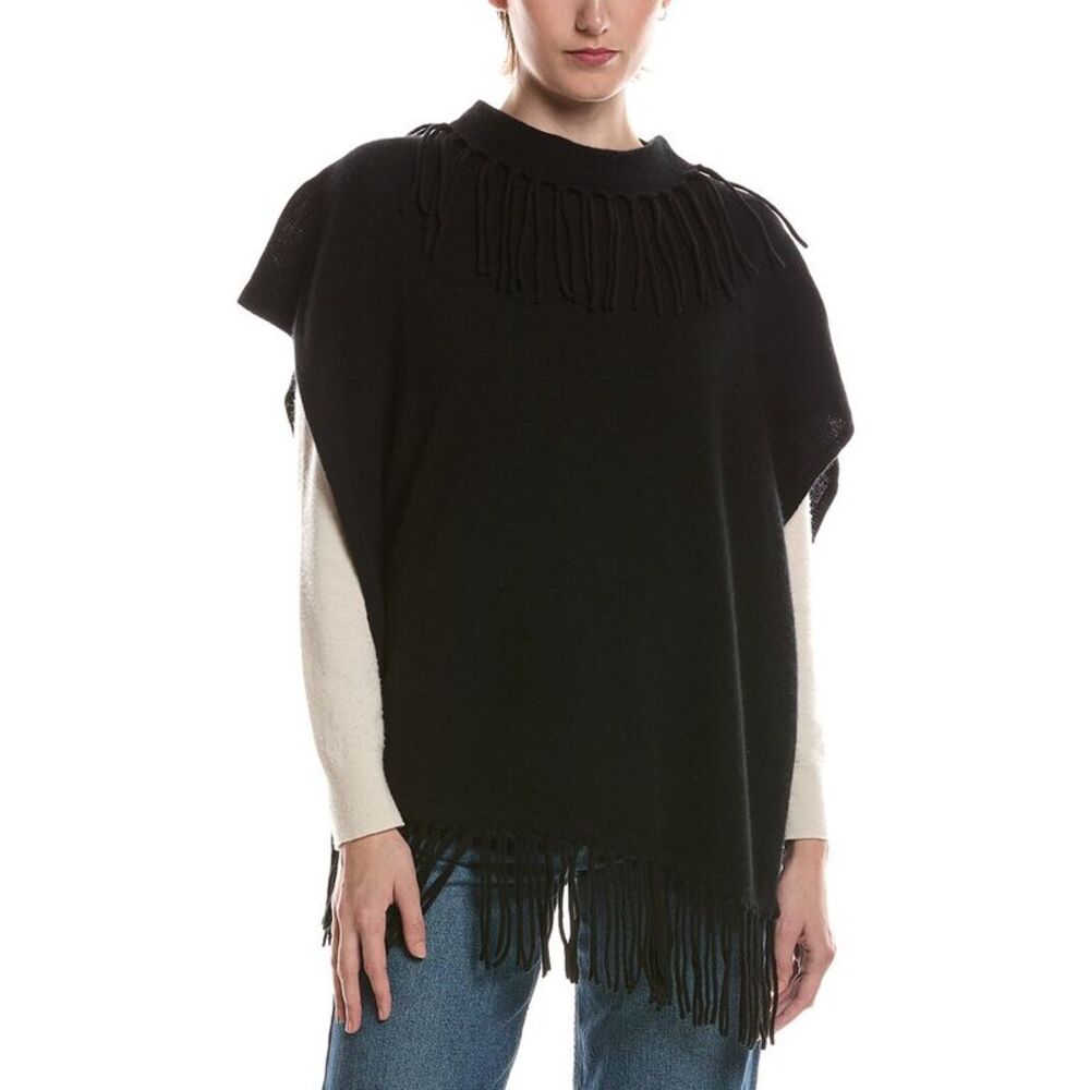 Brodie Cashmere Fringe Poncho, Black